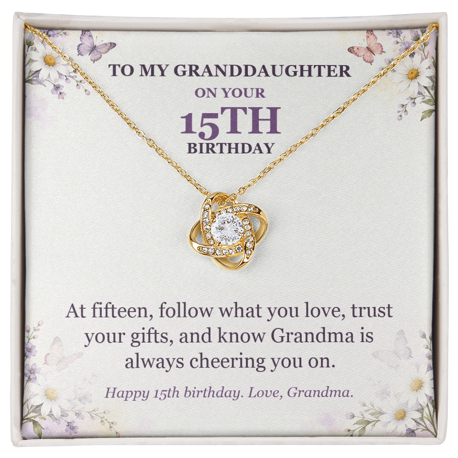 To My Granddaughter 15th Birthday Love Knot Necklace from Grandma
