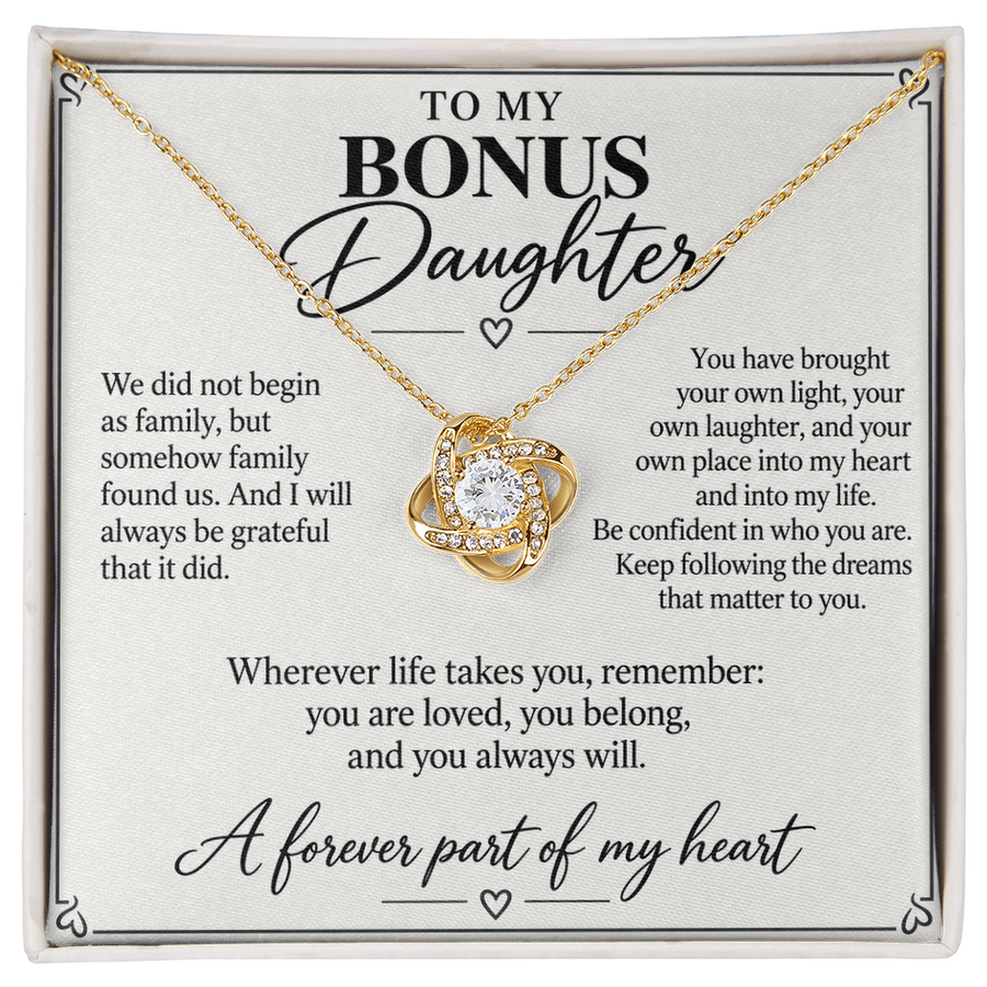 To My Bonus Daughter You Belong Love Knot Necklace Gift