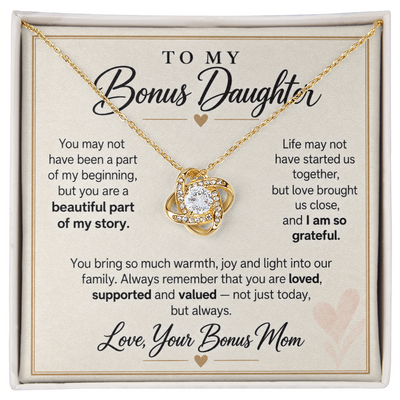 Load image into Gallery viewer, To My Bonus Daughter Love Knot Necklace from Bonus Mom - Beautiful Part of My Story
