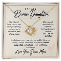 Load image into Gallery viewer, To My Bonus Daughter Love Knot Necklace from Bonus Mom - Beautiful Part of My Story
