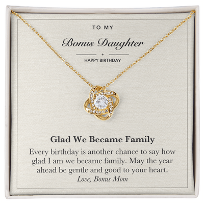 Load image into Gallery viewer, Bonus Daughter Birthday Love Knot Necklace – Glad We Became Family
