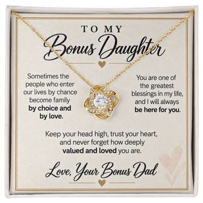 Load image into Gallery viewer, Bonus Daughter Love Knot Necklace from Bonus Dad - Deeply Valued and Loved
