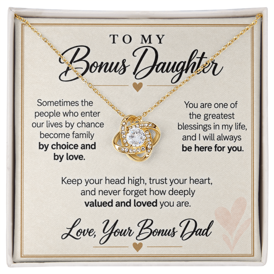 Bonus Daughter Love Knot Necklace from Bonus Dad - Deeply Valued and Loved