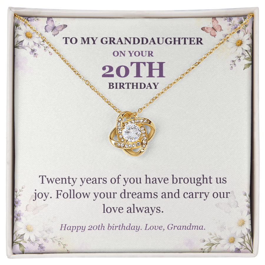 To My Granddaughter 20th Birthday Love Knot Necklace from Grandma