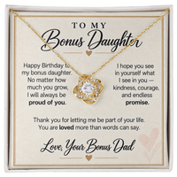 Load image into Gallery viewer, Bonus Daughter Birthday Love Knot Necklace from Bonus Dad - Always Proud of You
