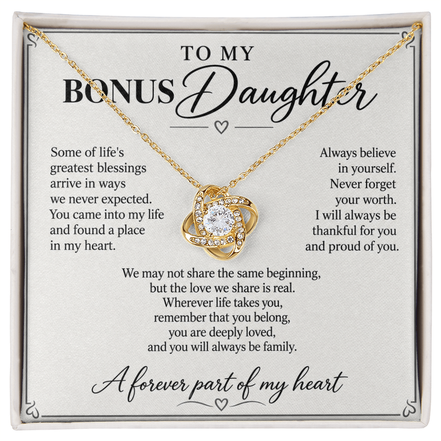 To My Bonus Daughter Forever in My Heart Love Knot Necklace Gift