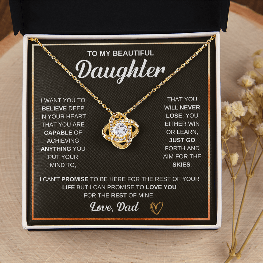 To My Daughter Love Knot Necklace Gift From Mom with Message Card & Gift Box