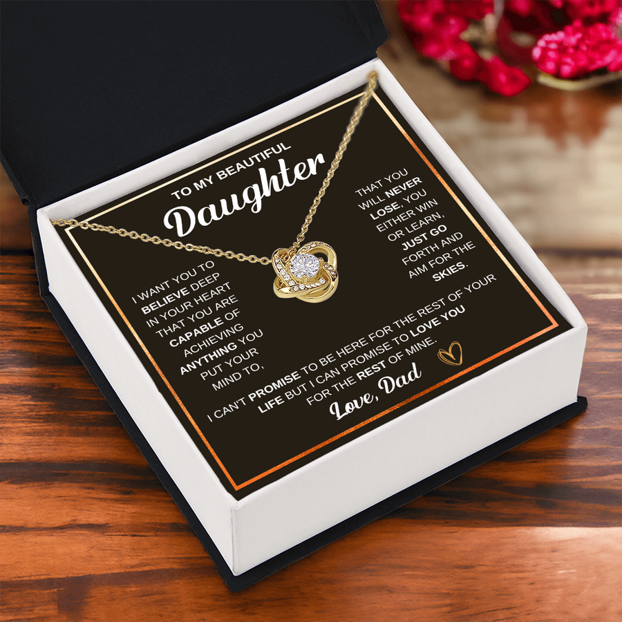 To My Daughter Love Knot Necklace Gift From Mom with Message Card & Gift Box