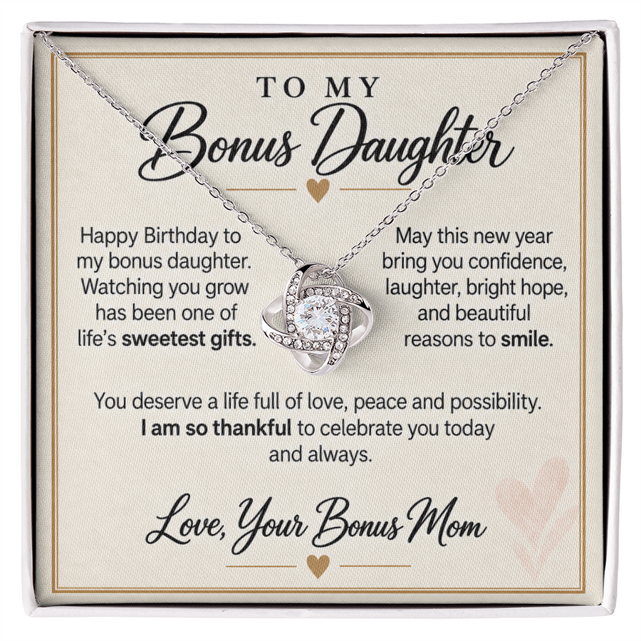 Bonus Daughter Birthday Love Knot Necklace from Bonus Mom - Life's Sweetest Gift
