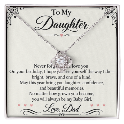 Load image into Gallery viewer, Daughter Birthday Love Knot Necklace from Dad - Bright, Brave &amp;amp; One of a Kind
