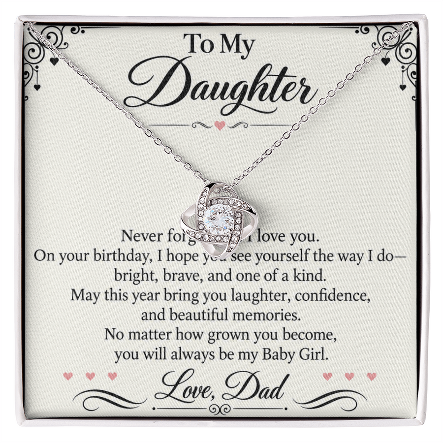 Daughter Birthday Love Knot Necklace from Dad - Bright, Brave & One of a Kind