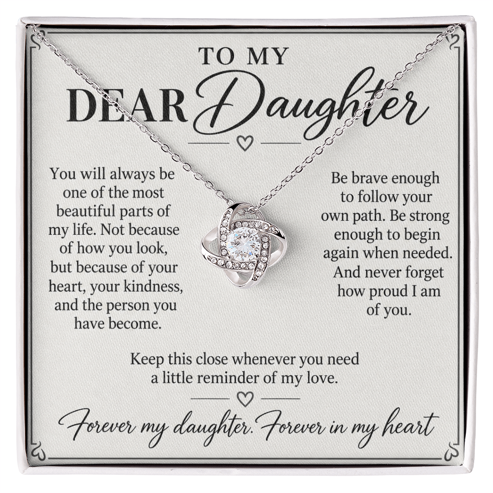 To My Dear Daughter Forever in My Heart Love Knot Necklace Gift