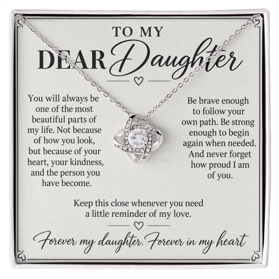 To My Dear Daughter Forever in My Heart Love Knot Necklace Gift