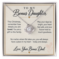 Load image into Gallery viewer, Bonus Daughter Christmas Love Knot Necklace from Bonus Dad - Deeply Loved
