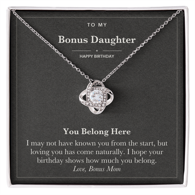 Load image into Gallery viewer, To My Bonus Daughter Birthday Love Knot Necklace – You Belong Here
