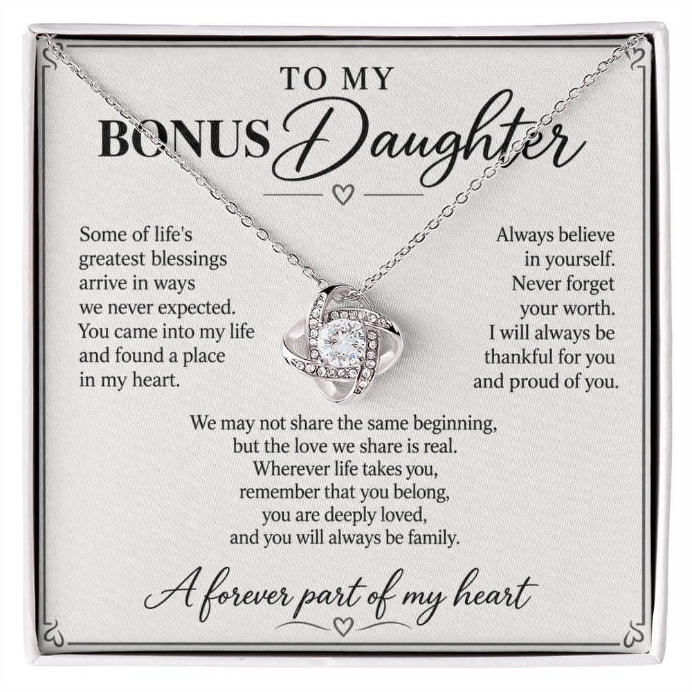 To My Bonus Daughter Forever in My Heart Love Knot Necklace Gift