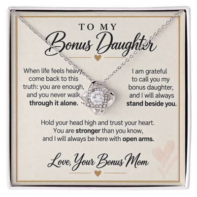 Load image into Gallery viewer, Bonus Daughter Love Knot Necklace from Bonus Mom - Stronger Than You Know
