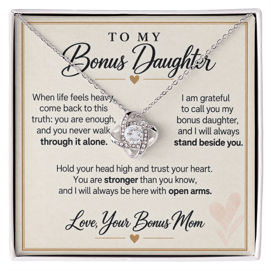 Bonus Daughter Love Knot Necklace from Bonus Mom - Stronger Than You Know