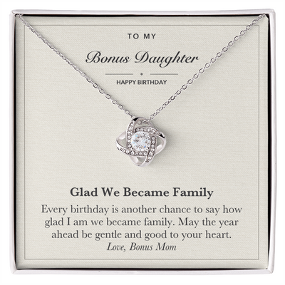 Load image into Gallery viewer, Bonus Daughter Birthday Love Knot Necklace – Glad We Became Family
