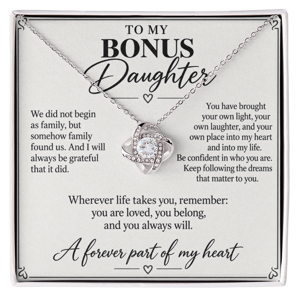 To My Bonus Daughter You Belong Love Knot Necklace Gift