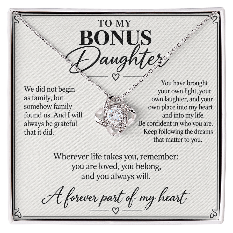 To My Bonus Daughter You Belong Love Knot Necklace Gift