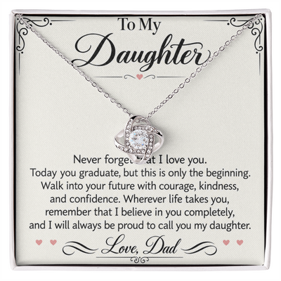 Load image into Gallery viewer, Daughter Graduation Love Knot Necklace from Dad - Walk Forward with Courage
