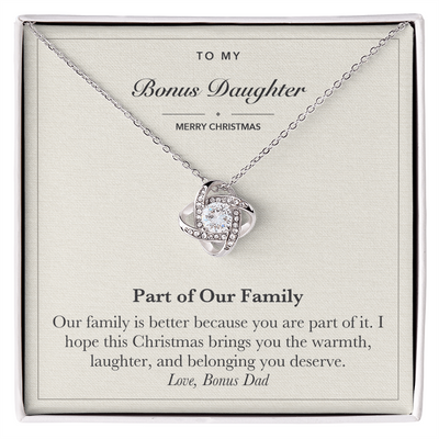 Load image into Gallery viewer, To My Bonus Daughter Christmas Love Knot Necklace – Part of Our Family
