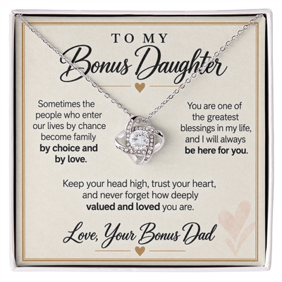 Load image into Gallery viewer, Bonus Daughter Love Knot Necklace from Bonus Dad - Deeply Valued and Loved
