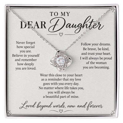 Load image into Gallery viewer, To My Dear Daughter Loved Beyond Words Love Knot Necklace Gift
