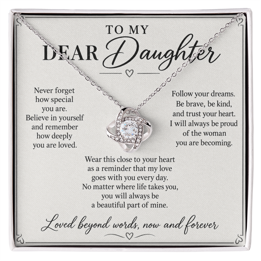 To My Dear Daughter Loved Beyond Words Love Knot Necklace Gift