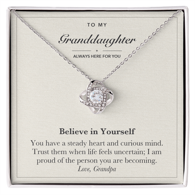 Load image into Gallery viewer, Granddaughter Encouragement Love Knot Necklace – Believe in Yourself
