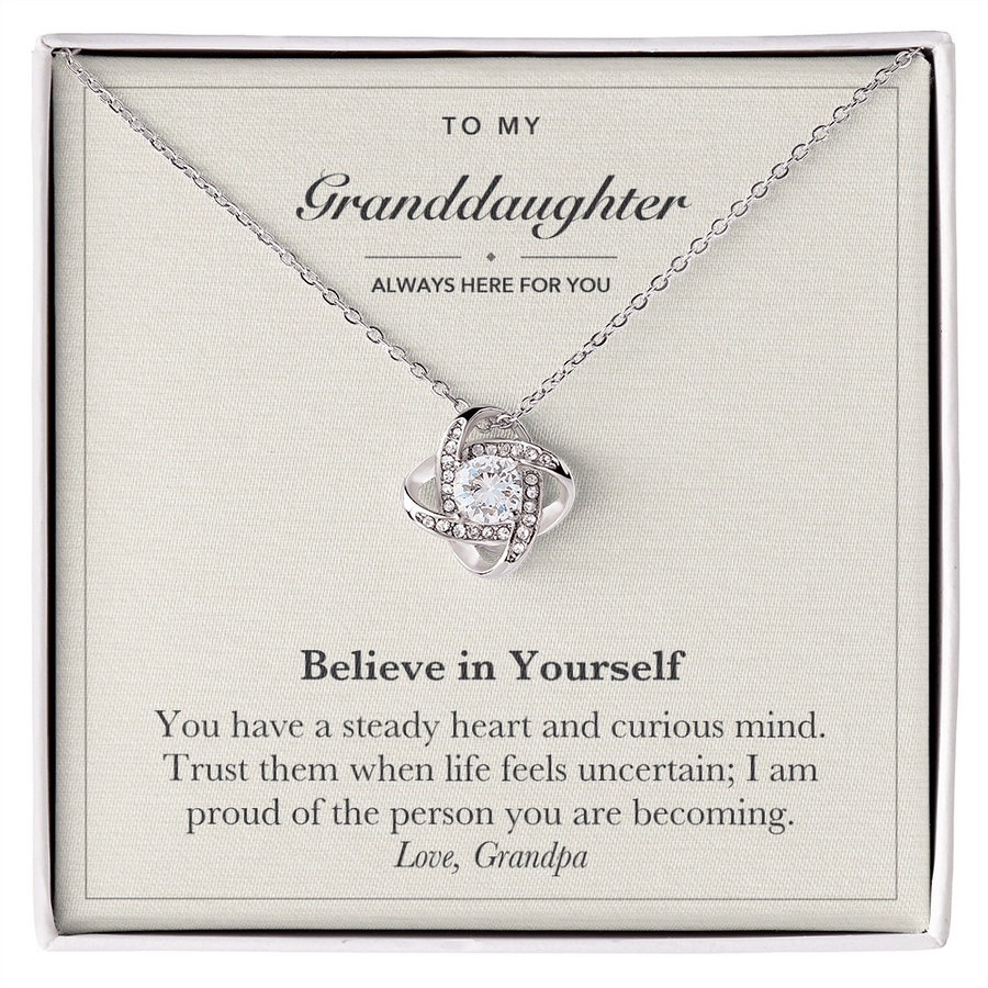 Granddaughter Encouragement Love Knot Necklace – Believe in Yourself