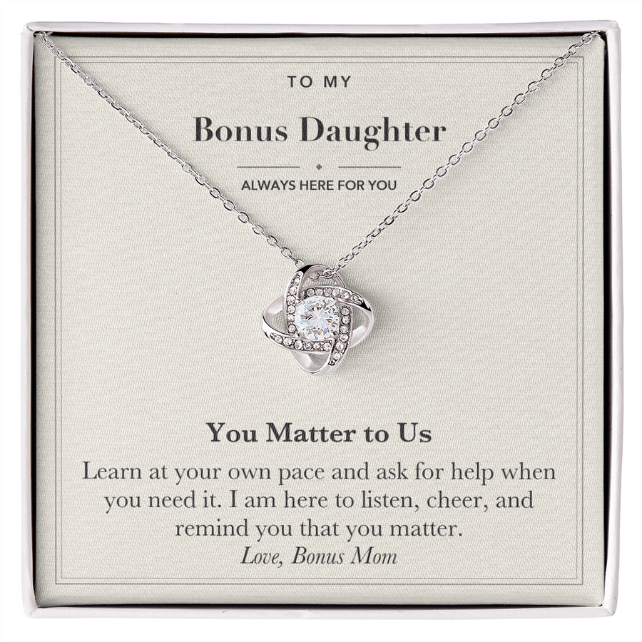 Bonus Daughter Encouragement Love Knot Necklace – You Matter to Us