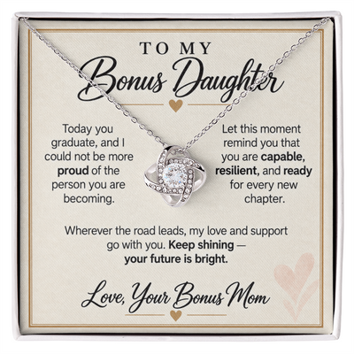 Load image into Gallery viewer, Bonus Daughter Graduation Love Knot Necklace from Bonus Mom - Keep Shining
