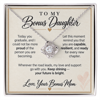 Load image into Gallery viewer, Bonus Daughter Graduation Love Knot Necklace from Bonus Mom - Keep Shining
