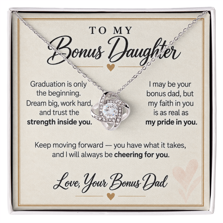Bonus Daughter Graduation Love Knot Necklace from Bonus Dad - Cheering for You