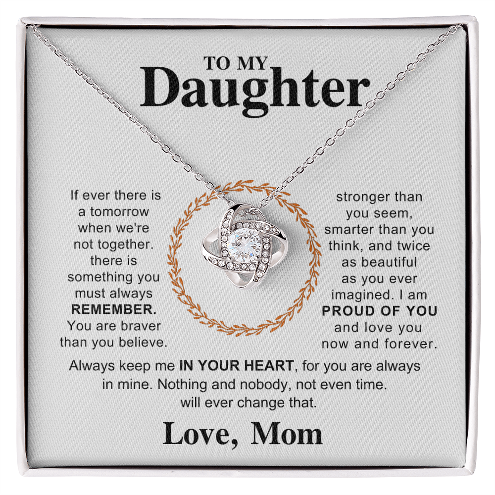 To My Daughter Necklace – Love Knot Pendant, Never Forget I Love You Gift from Dad
