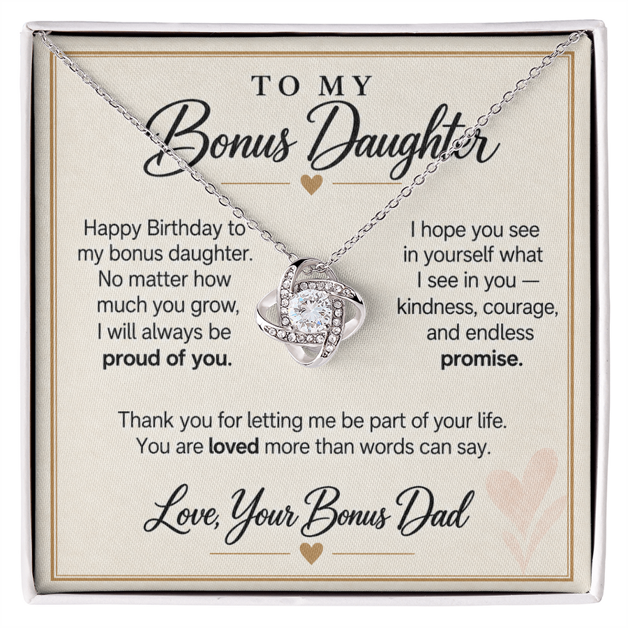 Bonus Daughter Birthday Love Knot Necklace from Bonus Dad - Always Proud of You