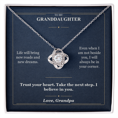 Load image into Gallery viewer, To My Granddaughter Love Knot Necklace from Grandpa | Always in Your Corner
