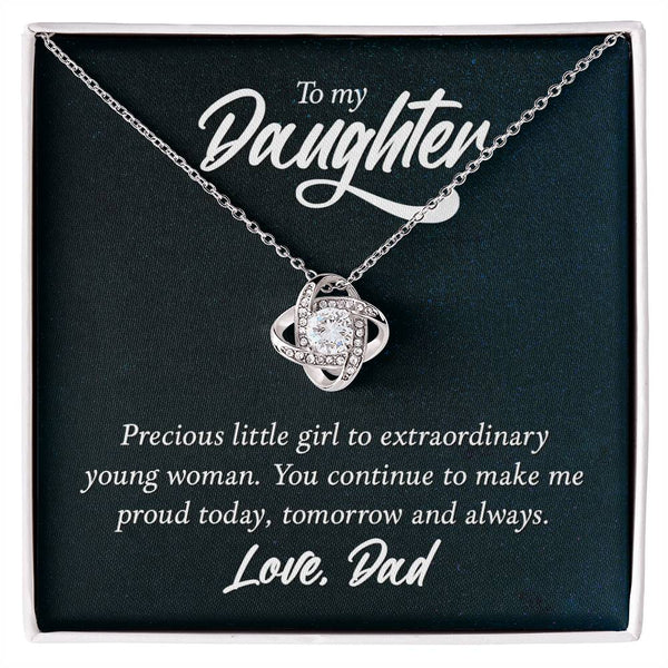 To My Daughter Necklace from Dad, Birthday Love Knot Necklace for Daughter from Dad