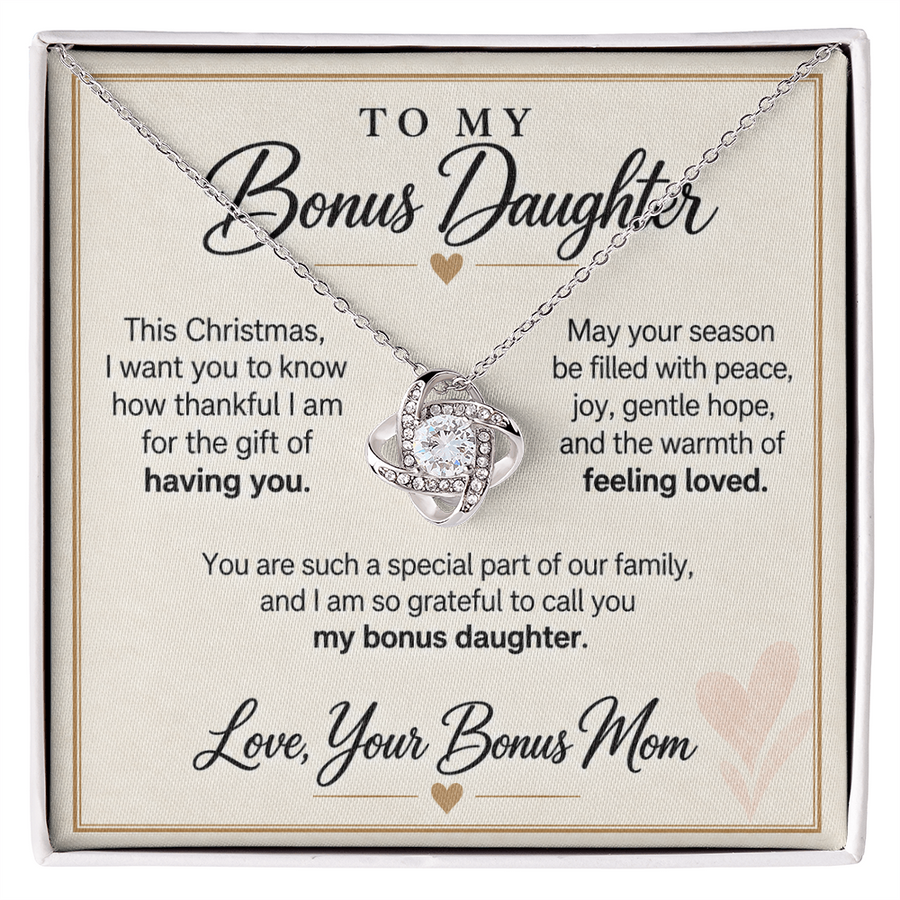 Bonus Daughter Christmas Love Knot Necklace from Bonus Mom - Gift of Having You