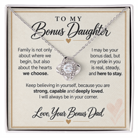 Load image into Gallery viewer, Bonus Daughter Love Knot Necklace from Bonus Dad - Family by Choice and Love
