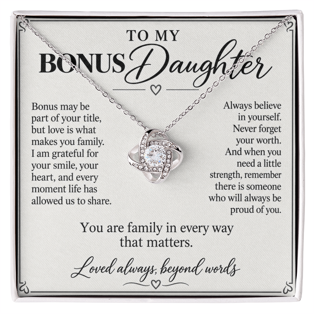 To My Bonus Daughter Family in Every Way Love Knot Necklace Gift