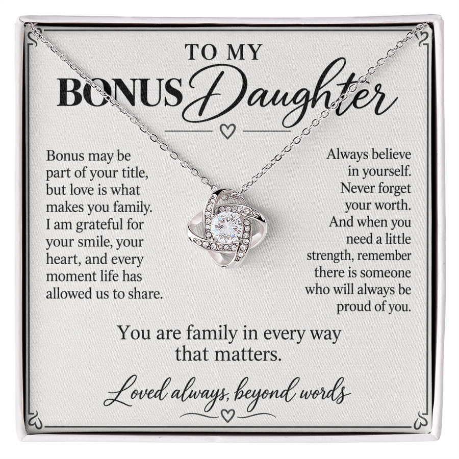 To My Bonus Daughter Family in Every Way Love Knot Necklace Gift
