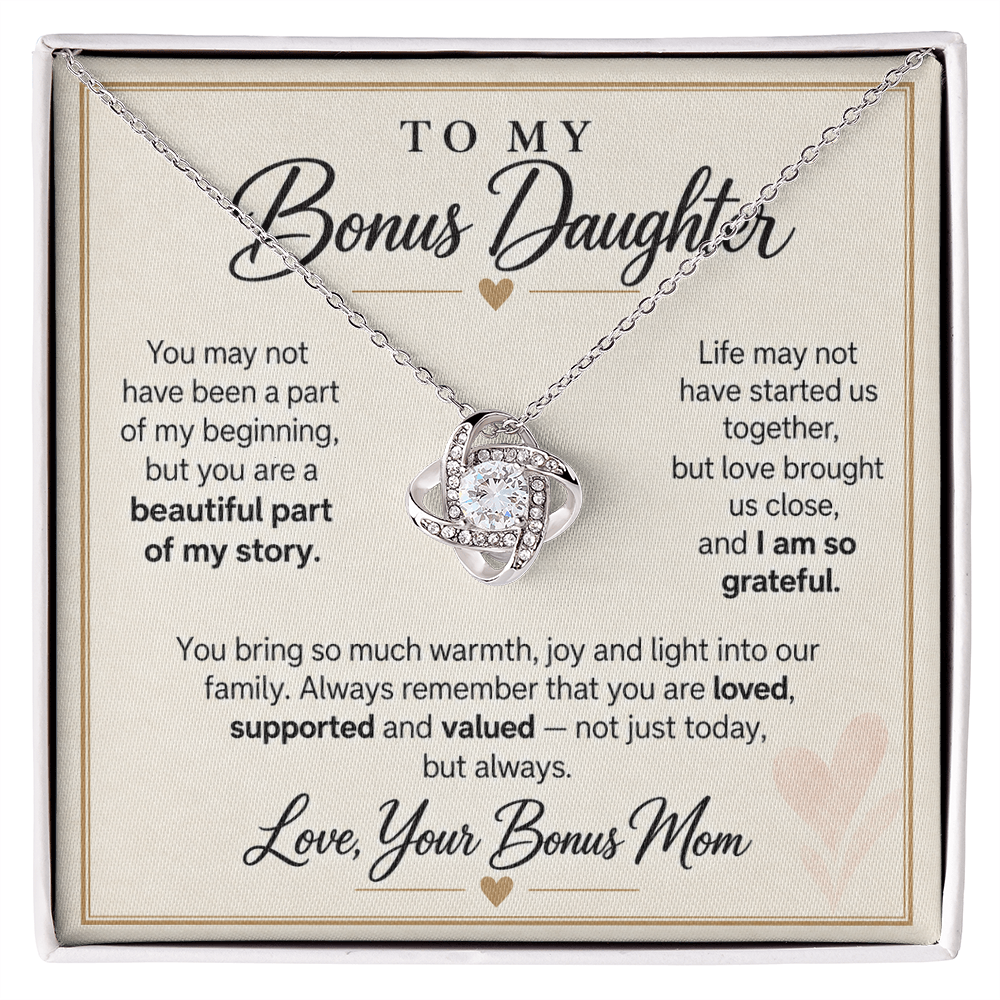 To My Bonus Daughter Love Knot Necklace from Bonus Mom - Beautiful Part of My Story