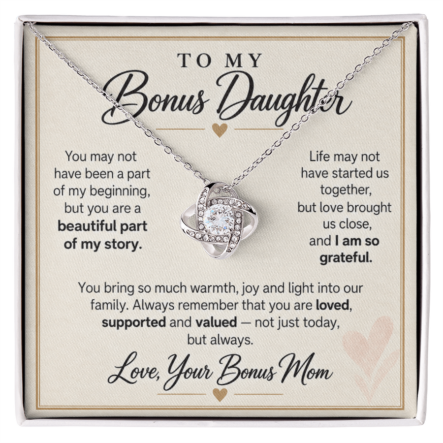 To My Bonus Daughter Love Knot Necklace from Bonus Mom - Beautiful Part of My Story