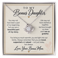 Load image into Gallery viewer, To My Bonus Daughter Love Knot Necklace from Bonus Mom - Beautiful Part of My Story
