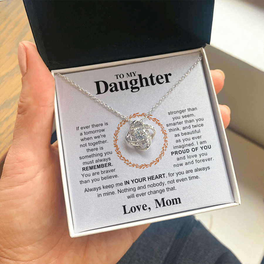 To My Daughter Necklace – Love Knot Pendant, Never Forget I Love You Gift from Dad