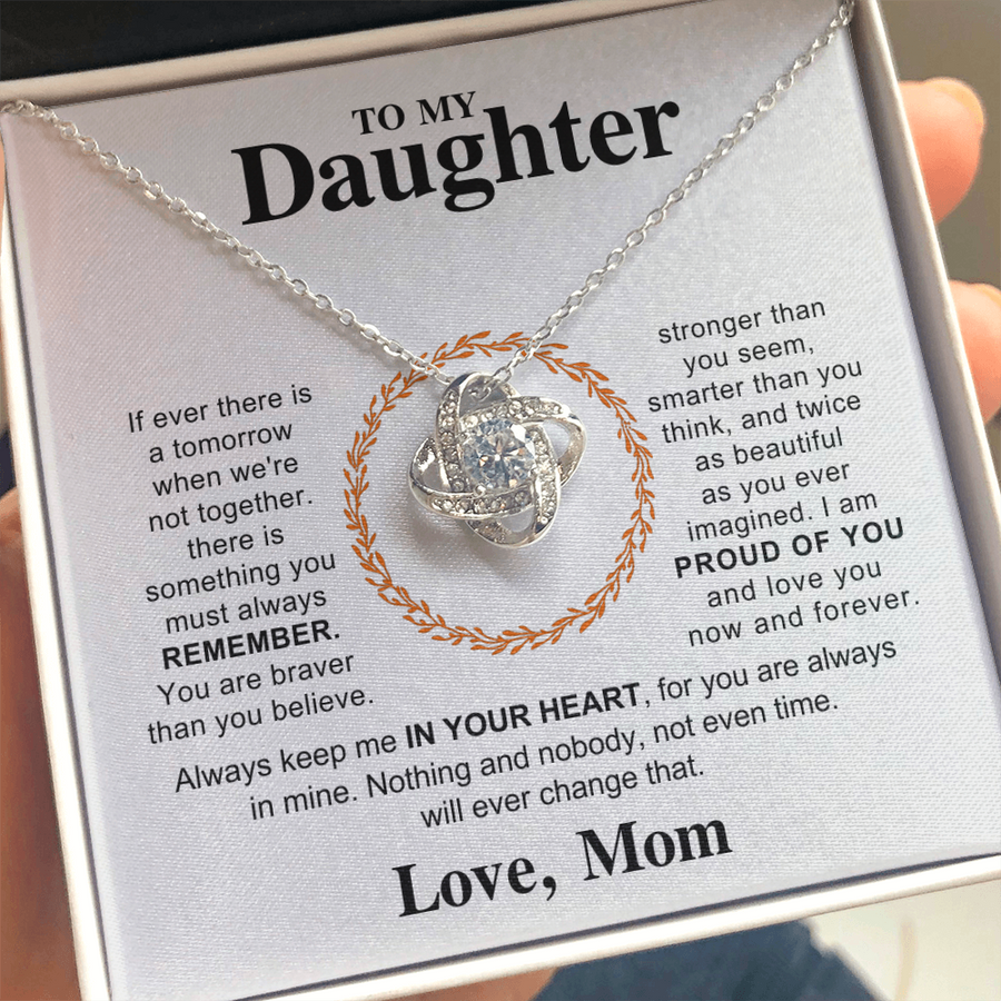 To My Daughter Necklace – Love Knot Pendant, Never Forget I Love You Gift from Dad