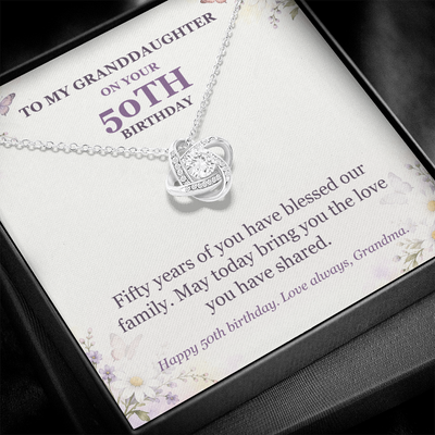 Load image into Gallery viewer, To My Granddaughter 50th Birthday Love Knot Necklace from Grandma
